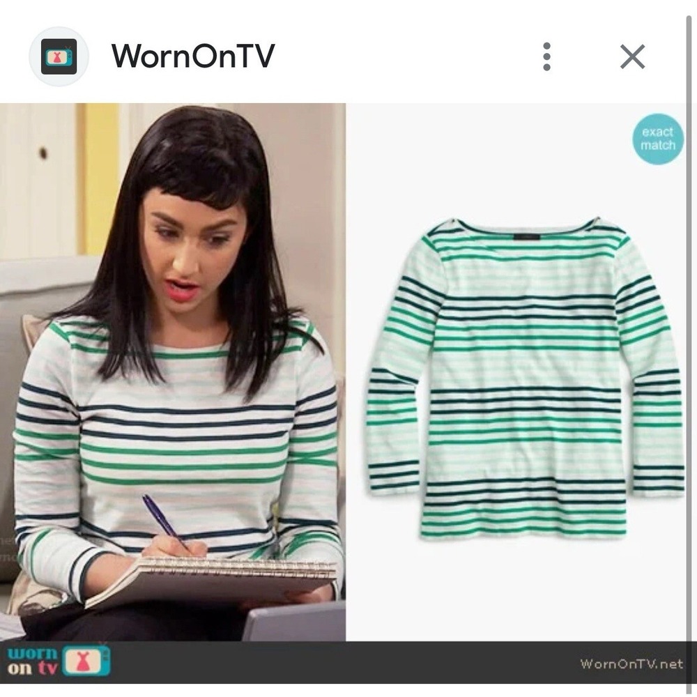 J Crew Worn On TV Mandy Last Man Standing Kelly Green Striped Top Small Cotton